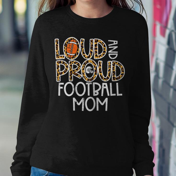 Womens Leopard Loud & Proud American Football Mom Family Mama Mommy Women Crewneck Graphic Sweatshirt Personalized Gifts