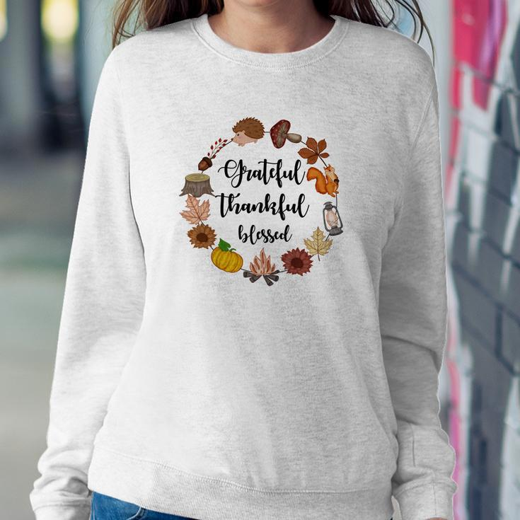 Autumn Wreath Grateful Thankful Blessed Fall Gift Women Crewneck Graphic Sweatshirt Funny Gifts