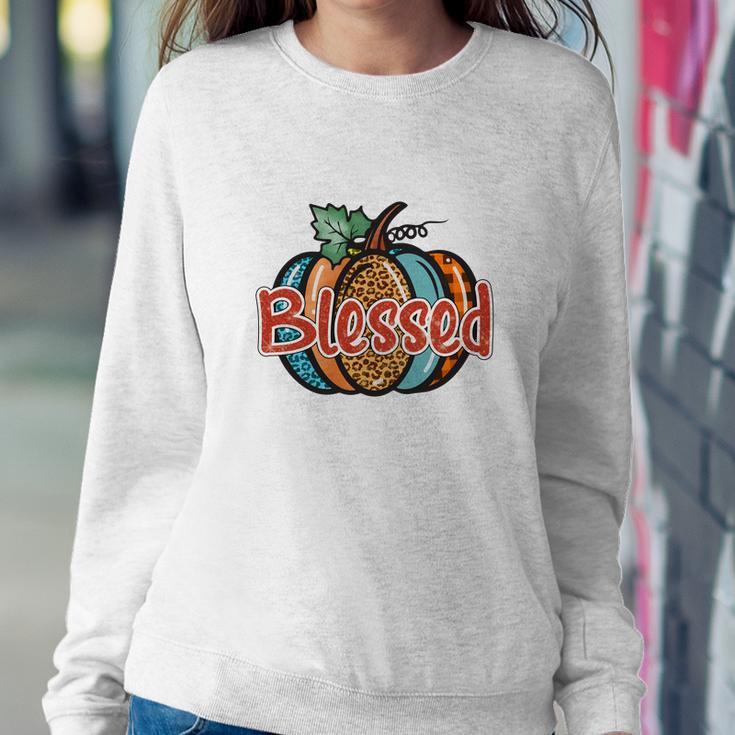 Colorful Pumpkin Blessed Thankful Fall Gift Women Crewneck Graphic Sweatshirt Funny Gifts