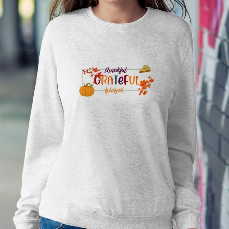 Fall Thankful Grateful Blessed Pumpkin Pie Women Crewneck Graphic Sweatshirt Funny Gifts