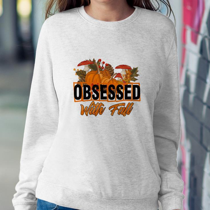 Funny Obsessed With Fall Pumpkin Women Crewneck Graphic Sweatshirt Funny Gifts