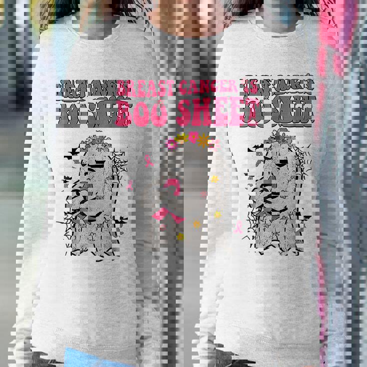 Groovy Pink Ribbon Mom Breast Cancer Is Boo Sheet Halloween V2 Women Crewneck Graphic Sweatshirt Personalized Gifts