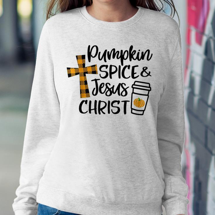 Hello Fall Pumpkin Spice & Jesus Christ Fall Christian Gift Women Crewneck Graphic Sweatshirt Personalized Gifts