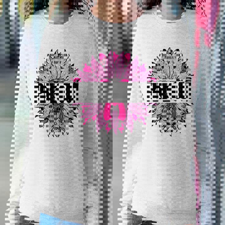 Pink Out Breast Cancer Awareness Sunflower Pink Women Crewneck Graphic Sweatshirt Personalized Gifts