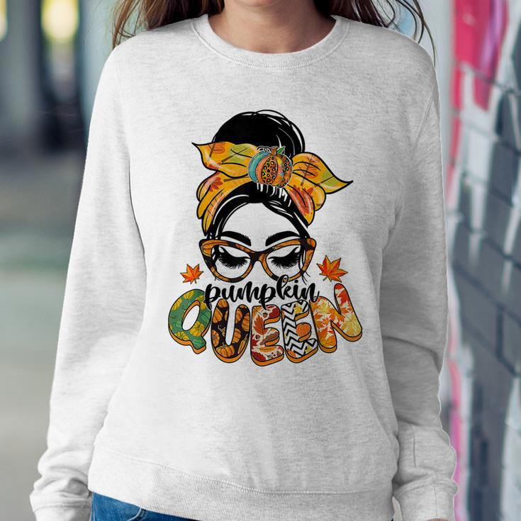 Pumpkin Queen Messy Bun Fall Pumpkin Fall Vibes Autumn Women Crewneck Graphic Sweatshirt Personalized Gifts