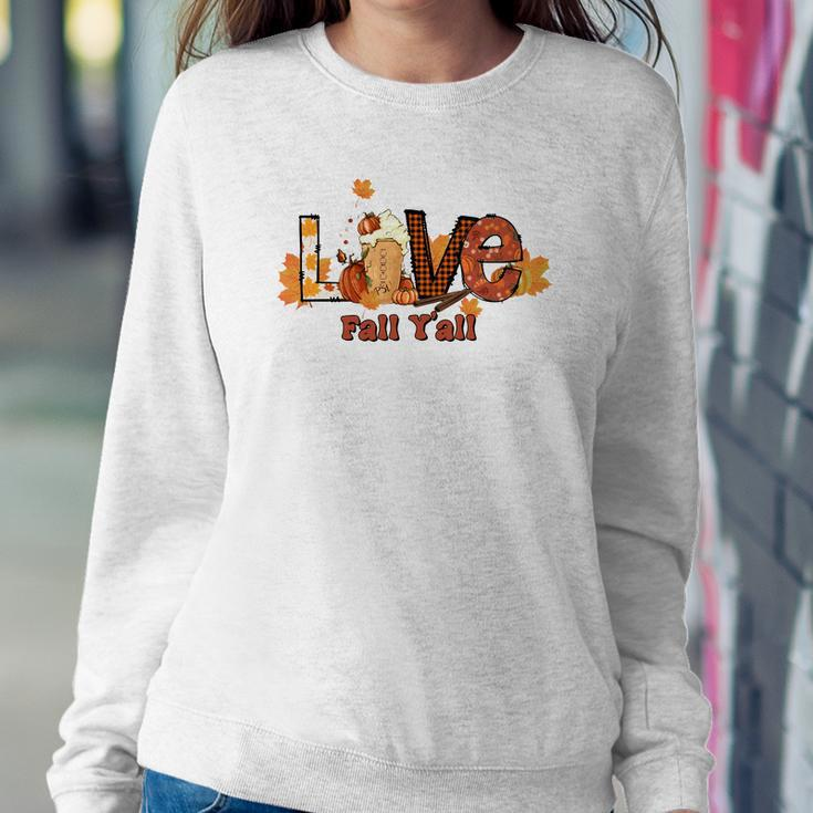 Pumpkin Spice Latte Love Fall Yall Women Crewneck Graphic Sweatshirt Funny Gifts