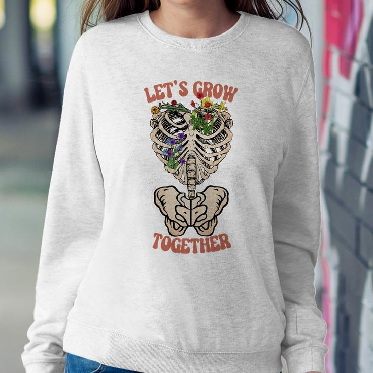 Skeleton And Plants Lets Grow Together Women Crewneck Graphic Sweatshirt Funny Gifts
