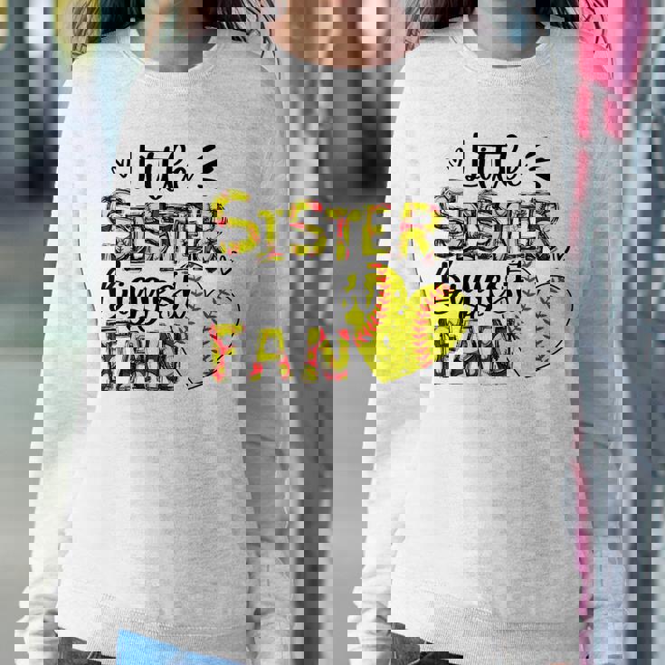 Softball Sister Little Sister Biggest Fan Women Crewneck Graphic Sweatshirt Personalized Gifts