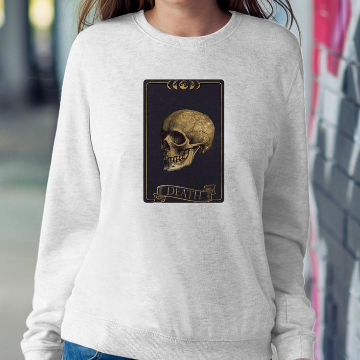 Tarrot Card Creepy Skull The Death Card Black Women Crewneck Graphic Sweatshirt Funny Gifts