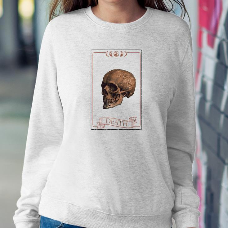 Tarrot Card Creepy Skull The Death Card White Women Crewneck Graphic Sweatshirt Funny Gifts