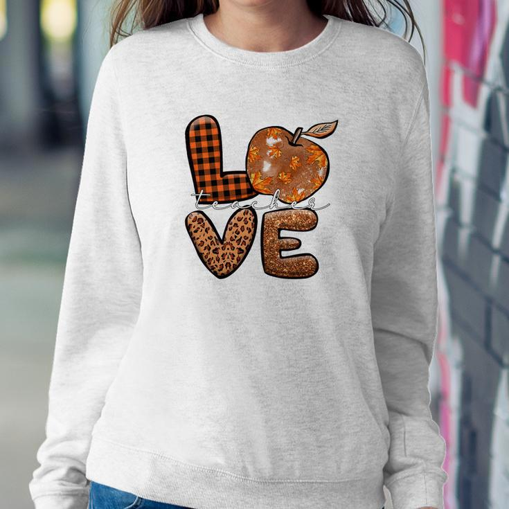 Teacher Love Fall Season Pumpkin Pattern Women Crewneck Graphic Sweatshirt Funny Gifts