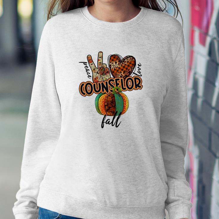 Teacher Peace Love Fall Counselor Women Crewneck Graphic Sweatshirt Funny Gifts