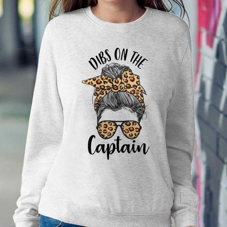 Womens Funny Captain Wife Dibs On The Captain Saying Cute Messy Bun Women Crewneck Graphic Sweatshirt Personalized Gifts