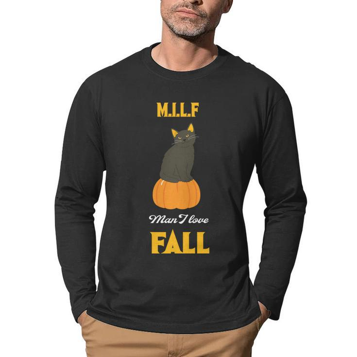 Man I Love Fall Pumpkin Black Cat Men Graphic Long Sleeve T-shirt