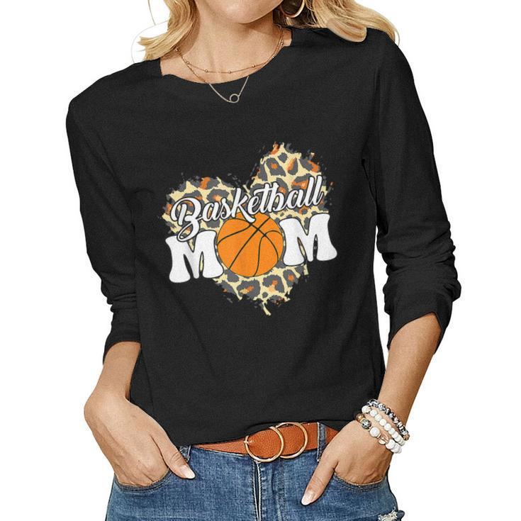 Basketball Mom Mothers Day Leopard Heart Baket Mom  Women Graphic Long Sleeve T-shirt