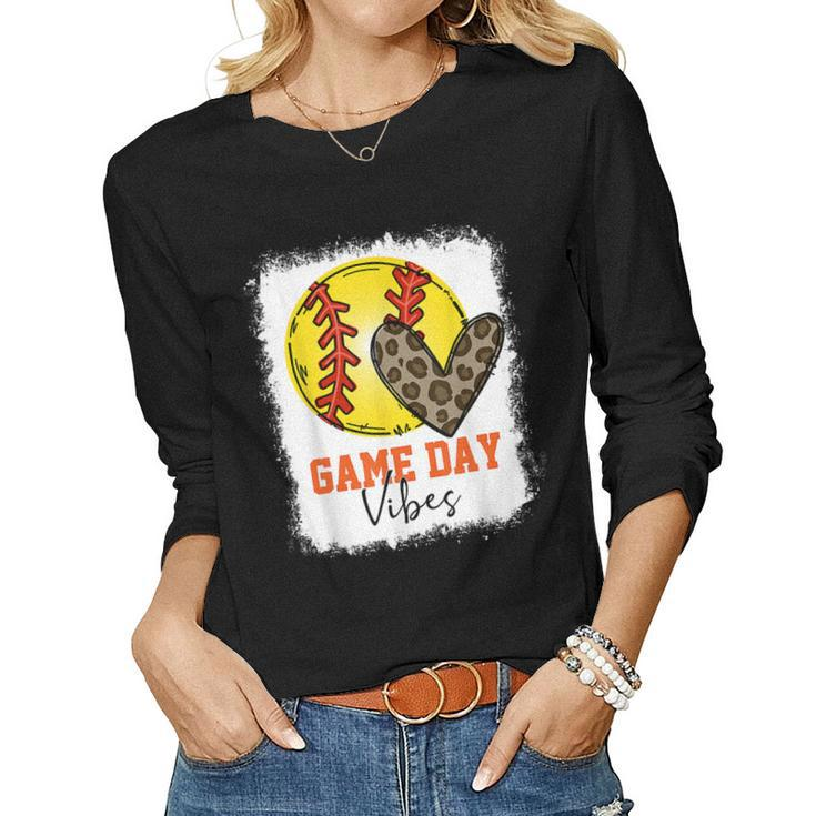 Bleached Softball Game Day Vibes Softball Mom Game Day  Women Graphic Long Sleeve T-shirt