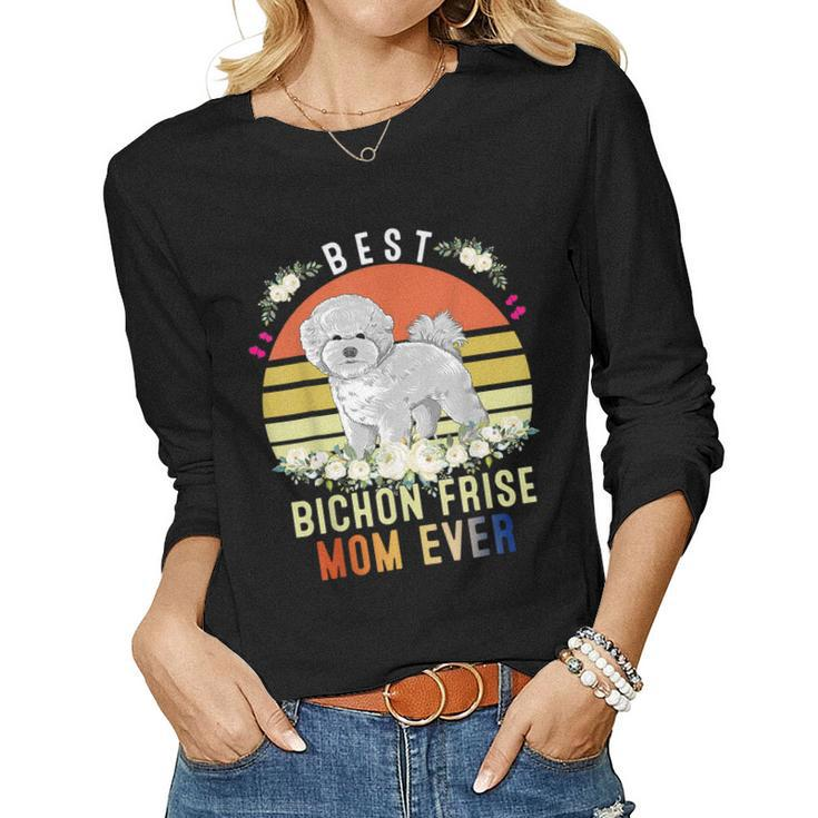 Cute Best Bichon Frise Mom Ever Retro Vintage Puppy Lover  Women Graphic Long Sleeve T-shirt
