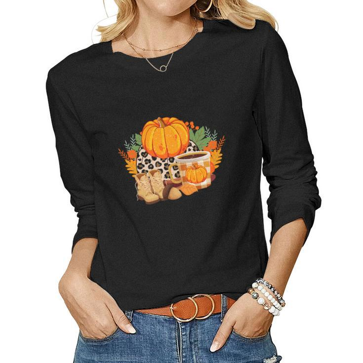 Fall Season Lovers Pumpkin Shoes Sweater Weather Women Graphic Long Sleeve T-shirt