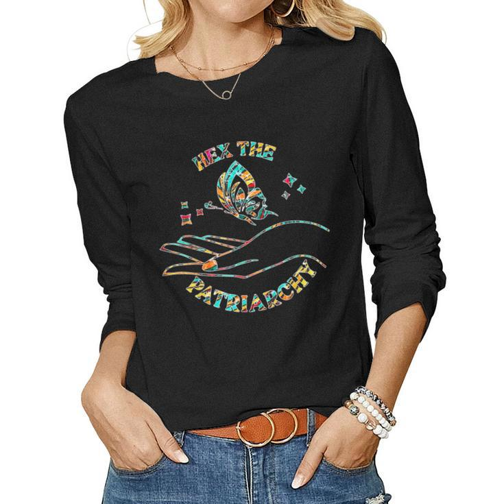 Feminist Witch Hex The Patriarchy Halloween Witch Vibes Fall  Women Graphic Long Sleeve T-shirt