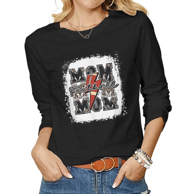 Funny Football Mom Retro Lightning Bolt Leopard Game Day  Women Graphic Long Sleeve T-shirt