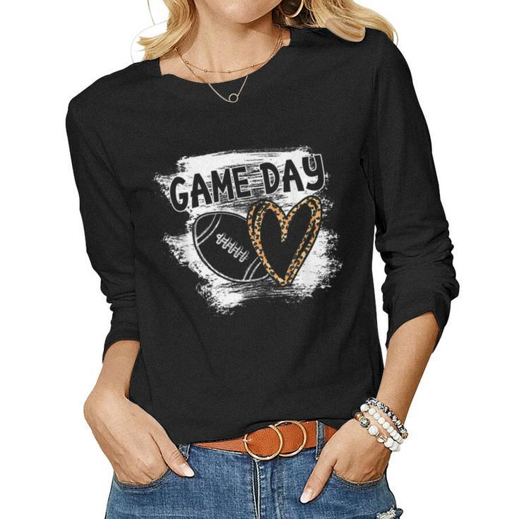 Game Day Football Player Mom Leopard Cheetah Football Fan  Women Graphic Long Sleeve T-shirt