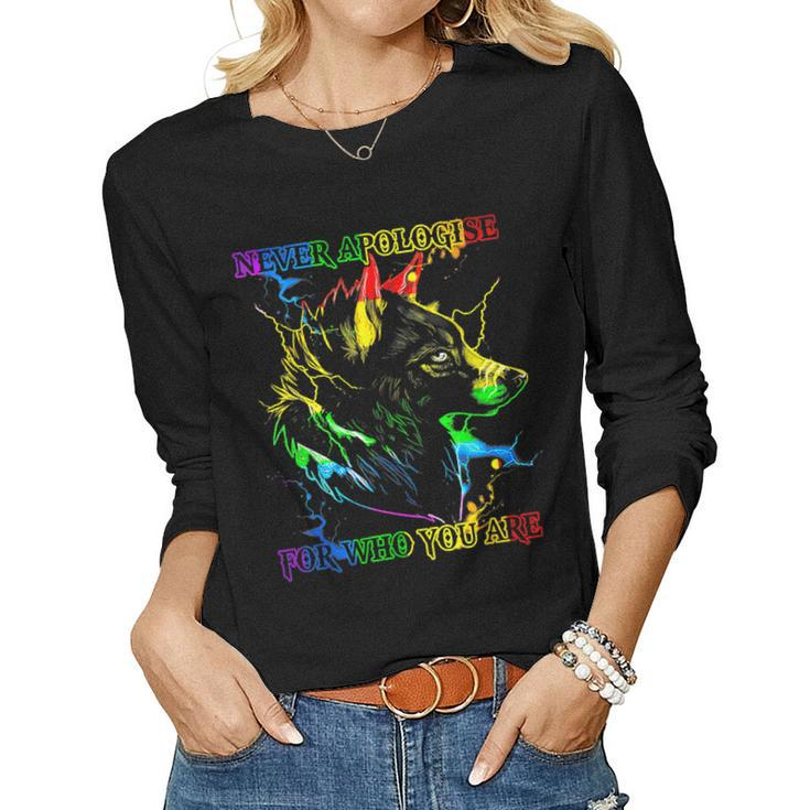 Gay Wolfs Rainbow Wolfs Skin Gay Pride Lgbt  Women Graphic Long Sleeve T-shirt