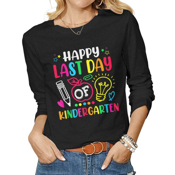 Happy Last Day Of Kindergarten School Funny Teacher Students  Women Graphic Long Sleeve T-shirt