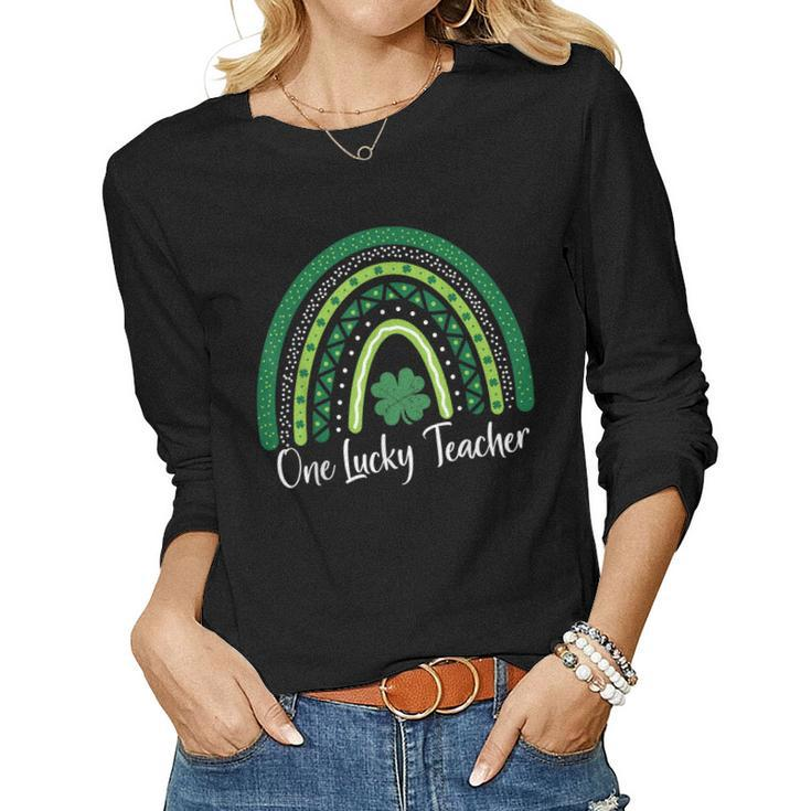 Happy St Patricks Day Cute One Lucky Teacher Rainbow Outfit  Women Graphic Long Sleeve T-shirt