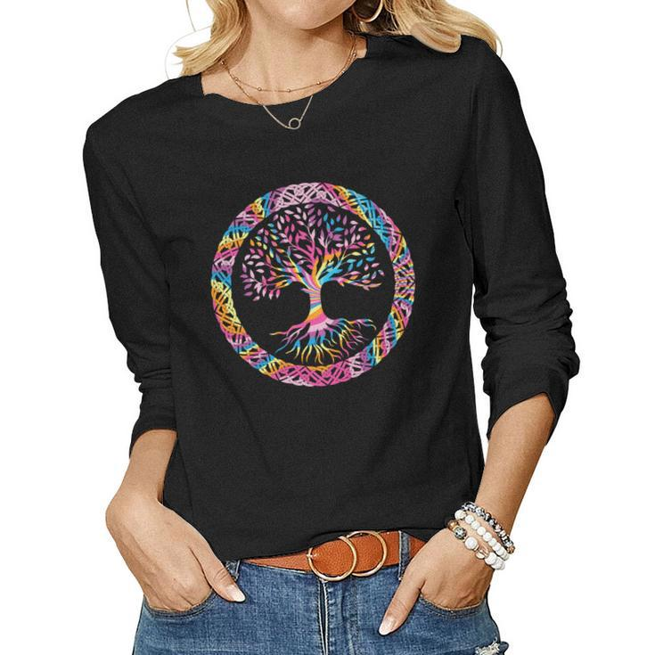 Hippie Colorful Tree Circle Official Custom Women Graphic Long Sleeve T-shirt