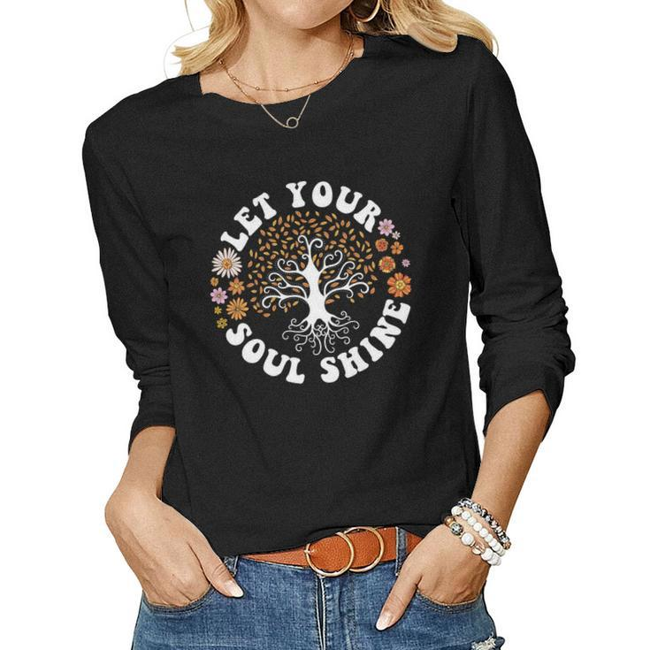 Hippie Let Your Soul Shine Daisy Flower Design Women Graphic Long Sleeve T-shirt