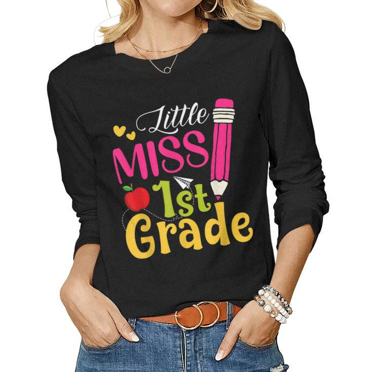 Little Miss 1St Grade Cute Back To School Hello First Grade  Women Graphic Long Sleeve T-shirt