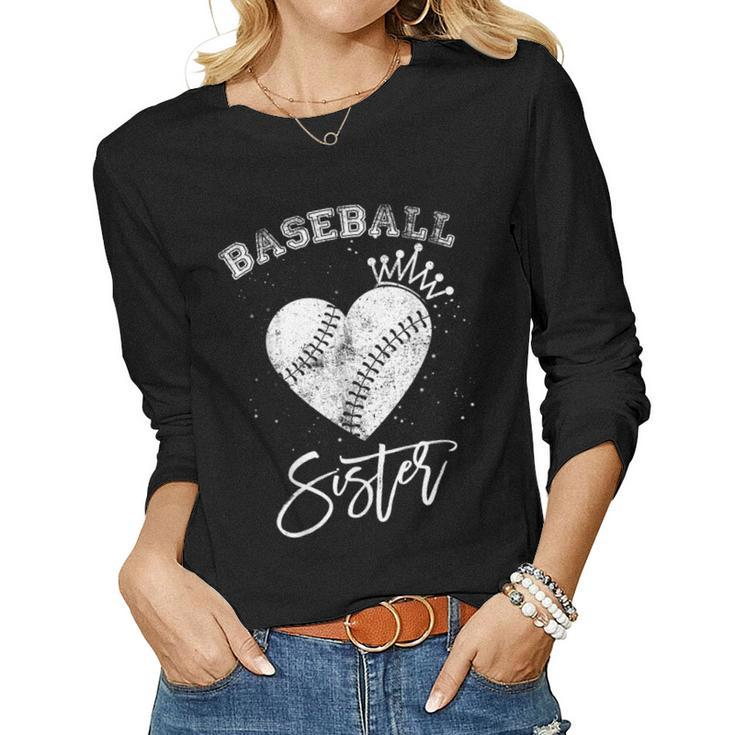 Love Heart Crown Baseball Sister Mothers Day Mom Mothers  Women Graphic Long Sleeve T-shirt