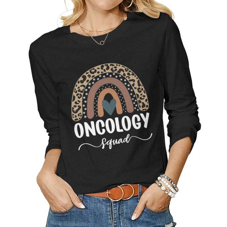 Oncology Squad Leopard Rainbow Matching Oncology Nurse Team   Women Graphic Long Sleeve T-shirt