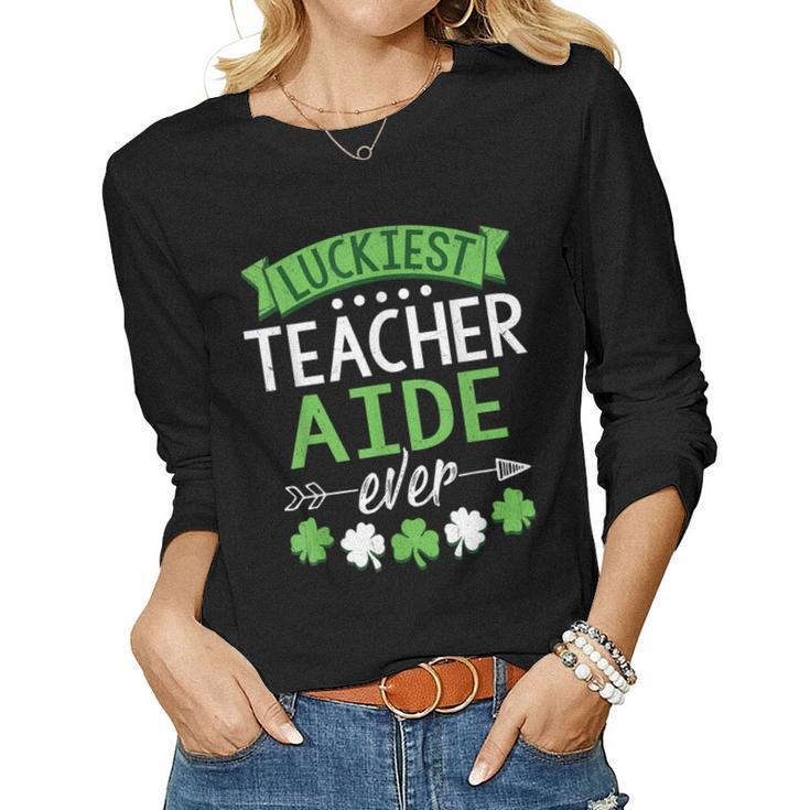 Shamrock One Lucky Teacher Aide St Patricks Day School  Women Graphic Long Sleeve T-shirt