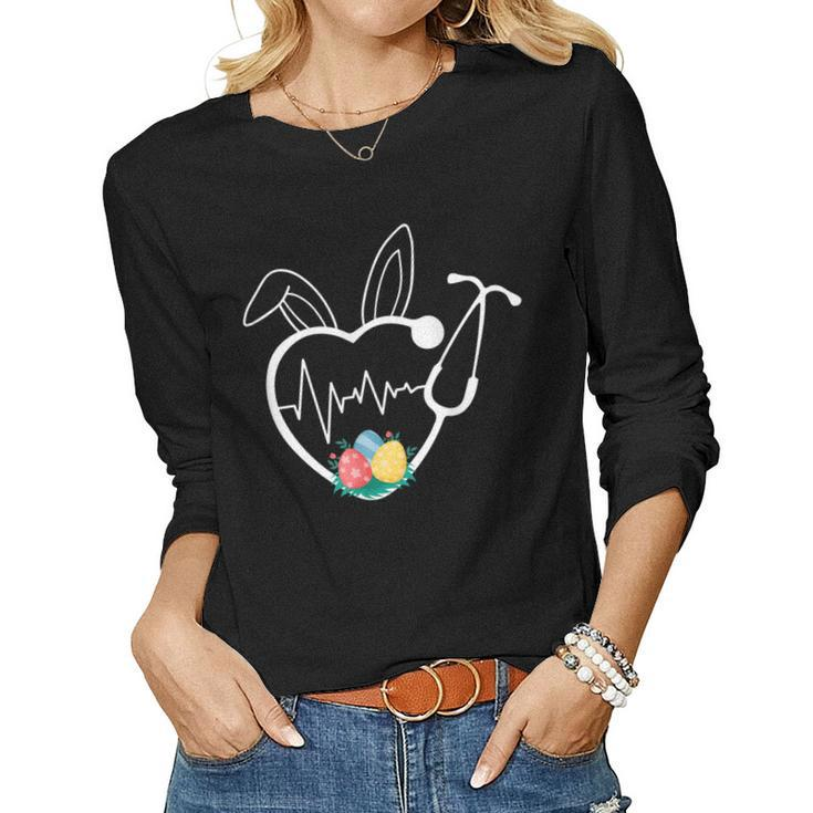 Stethoscope Love Easter Nurse Life Egg Nurse Easter Bunny  Women Graphic Long Sleeve T-shirt