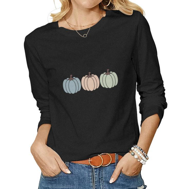 Three Pumpkins Cute Gift Fall Season Women Graphic Long Sleeve T-shirt