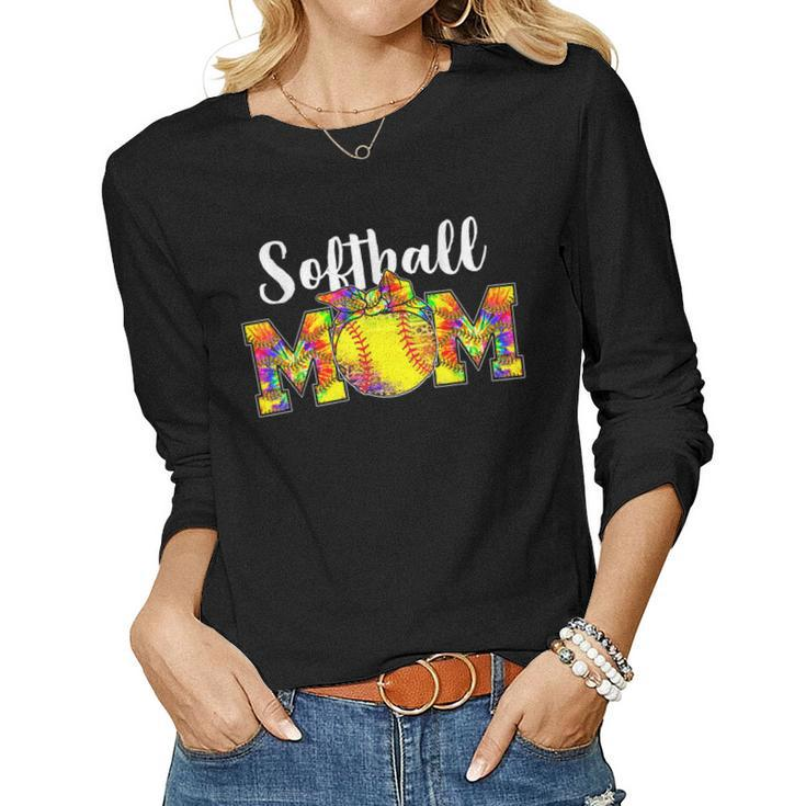 Tie Dye Softball Mom  Softball Game Day Vibes Mothers Day  Women Graphic Long Sleeve T-shirt