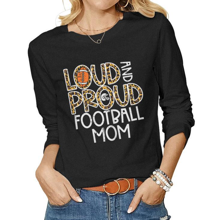 Womens Leopard Loud & Proud American Football Mom Family Mama Mommy  Women Graphic Long Sleeve T-shirt