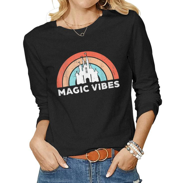 Womens Magic Vibes Cute Matching Vacation Tops  Women Graphic Long Sleeve T-shirt