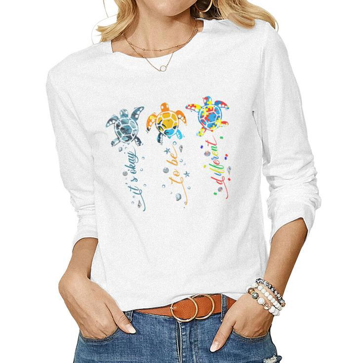 Autism Awareness Its Ok To Be Different Sea Turtle Planet  Women Graphic Long Sleeve T-shirt