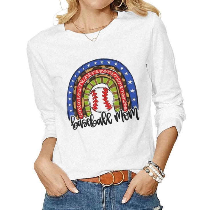 Baseball Mom Rainbow  Baseball Mama  Women Graphic Long Sleeve T-shirt