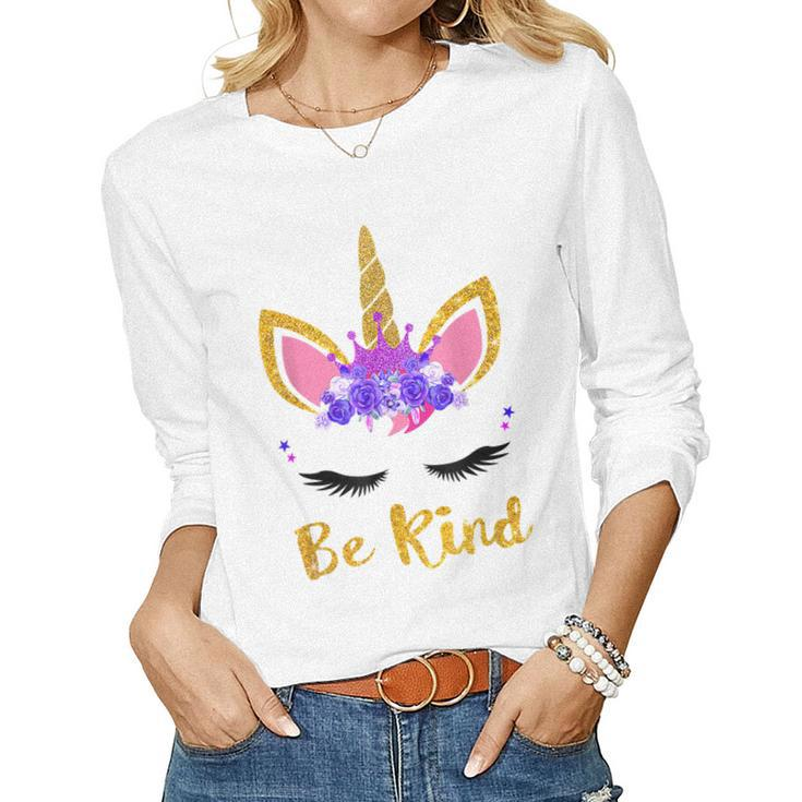 Be Kind Unicorn Girl Kids Orange Unity Day 2022  Women Graphic Long Sleeve T-shirt