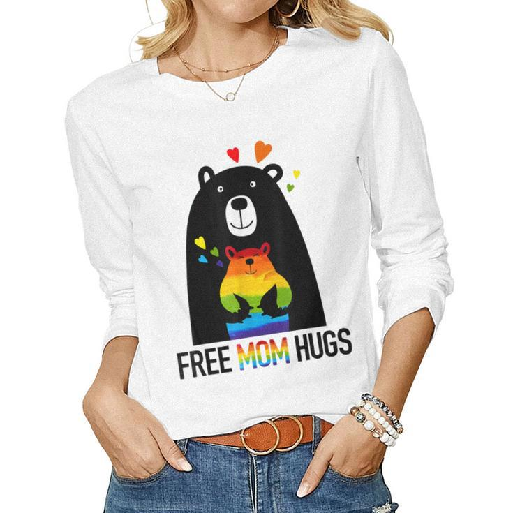 Bear Free Mom Hugs Rainbow Lgbt Lesbian Gay Pride Month  Women Graphic Long Sleeve T-shirt