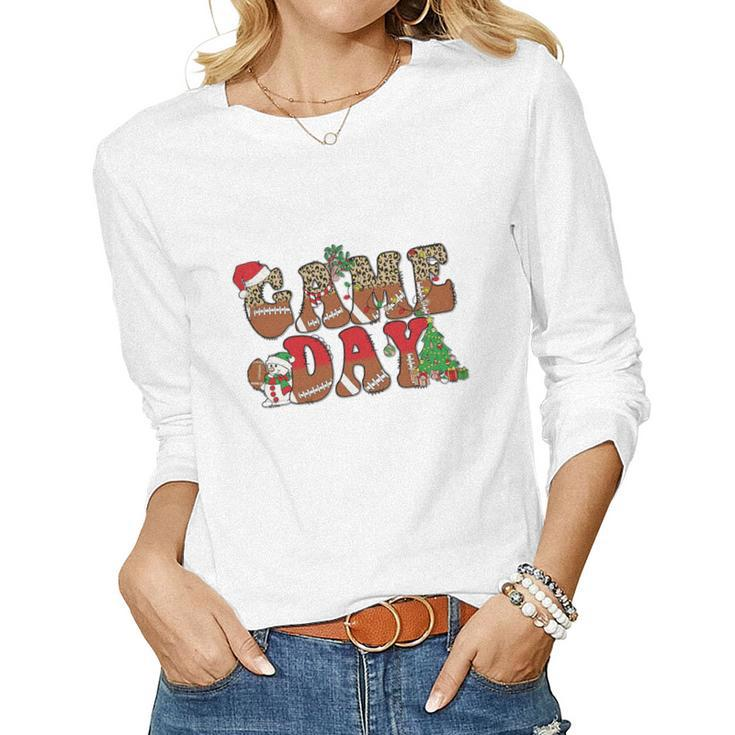 Christmas Football Game Day Women Graphic Long Sleeve T-shirt