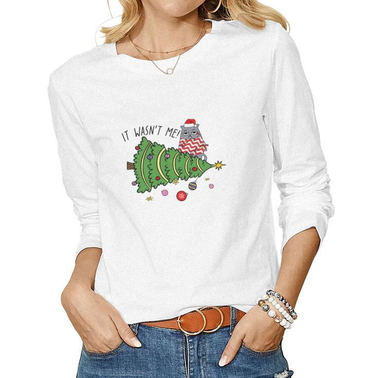 Christmas Funny Cat It Was Not Me Gift For Cat Lovers Women Graphic Long Sleeve T-shirt