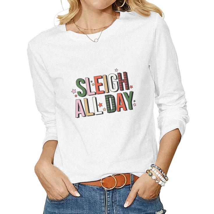 Christmas Retro Sleigh All Day Women Graphic Long Sleeve T-shirt