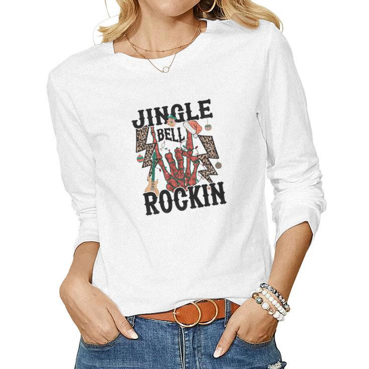 Christmas Skeleton Jingle Bell Rockin Women Graphic Long Sleeve T-shirt