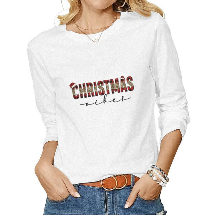 Christmas Vibes Buffalo Plaid Women Graphic Long Sleeve T-shirt