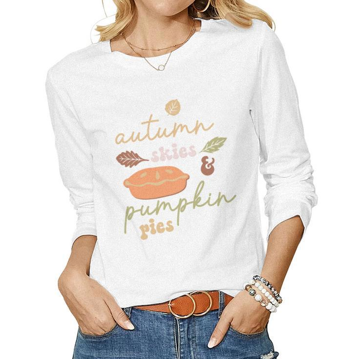Cute Autumn Skies Pumpkin Pies Fall Season Women Graphic Long Sleeve T-shirt