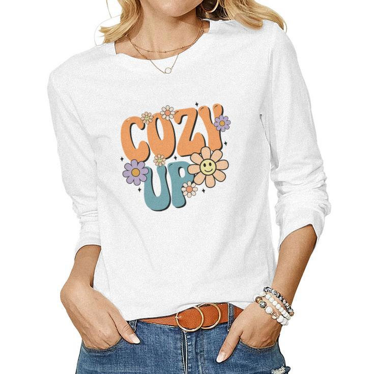 Cute Cozy Up Flowers Fall Women Graphic Long Sleeve T-shirt